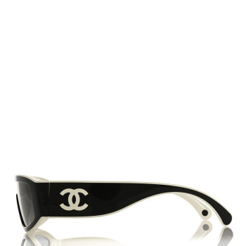 CHANEL Acetate Cat Eye Sunglasses 6057 White Black