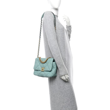 CHANEL Goatskin Quilted Medium Chanel 19 Flap Light Blue