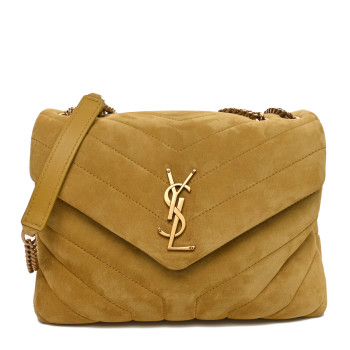 SAINT LAURENT Suede Y Quilted Monogram Small Loulou Shoulder Bag Chartreuse