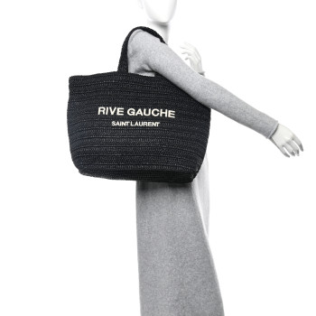 SAINT LAURENT Raffia Rive Gauche Tote Black