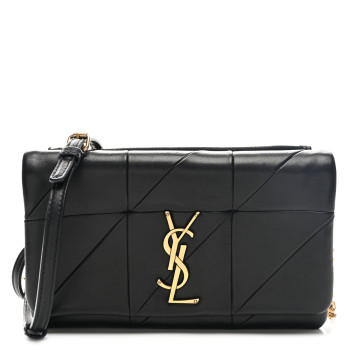 SAINT LAURENT Lambskin Patchwork Monogram Jamie Chain Wallet Black