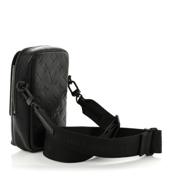 LOUIS VUITTON Calfskin Monogram Shadow Double Phone Pouch NM Black