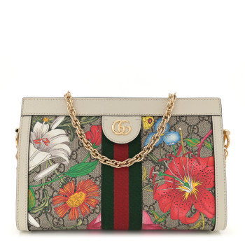 GUCCI GG Supreme Monogram Flora Web Small Ophidia Chain Shoulder Bag White