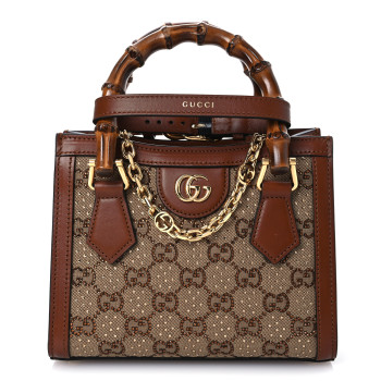 GUCCI New Canvas Charisma Calfskin Crystal GG Monogram Mini Diana Tote Bag Camel Ebony