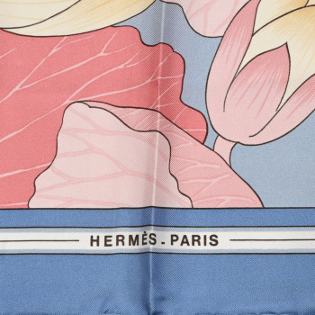 HERMES Silk Fleurs de Lotus Scarf 90