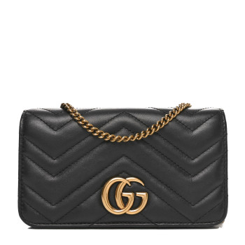 GUCCI Calfskin Matelasse GG Marmont Mini Bag Black