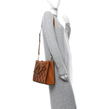 GUCCI Calfskin Debossed GG Lase-Cut Small Diana Tote Bag Harness Brown