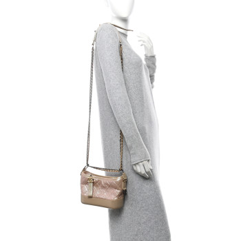 CHANEL Iridescent Aged Calfskin Quilted Small Gabrielle Hobo Light Pink