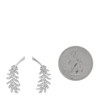 CHANEL 18K White Gold Diamond Plume De Chanel Clip On Earrings