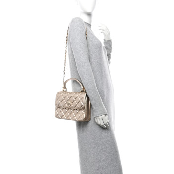 CHANEL Metallic Lambskin Quilted Small Trendy CC Flap Dual Handle Bag Gold