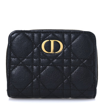 CHRISTIAN DIOR Grained Calfskin Supple Cannage Caro Scarlet Zipped Wallet Black