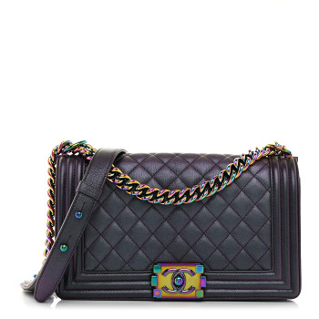 CHANEL Iridescent Goatskin Quilted Medium Boy Flap Purple