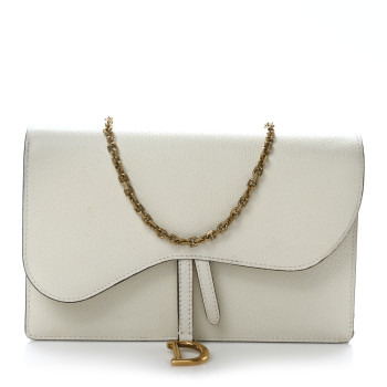CHRISTIAN DIOR Grained Calfskin Saddle Chain Pouch Latte