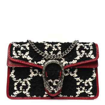 GUCCI Tweed GG Monogram Super Mini Dionysus Shoulder Bag Black White Romantic Cherry