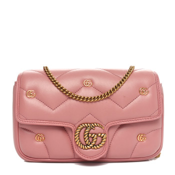 GUCCI Calfskin Matelasse Double G Studs Mini Torchon GG Marmont Shoulder Bag Porcelain Rose