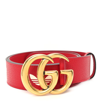GUCCI X ADIDAS Textured Dollar Calfskin Double G 40mm Belt 90 36 Hibiscus Red