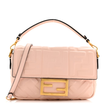 FENDI Nappa FF 1974 Embossed Mini Baguette Rosa Quarzo