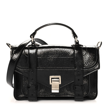 PROENZA SCHOULER Crinkled Patent Calfskin Tiny PS1 Satchel Black