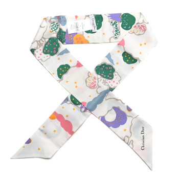 CHRISTIAN DIOR Silk Ciel De Reve Mitzah Scarf White Multicolor
