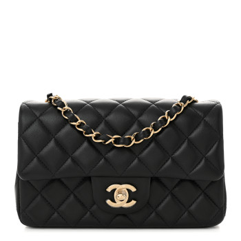 CHANEL Lambskin Quilted Mini Rectangular Flap Black