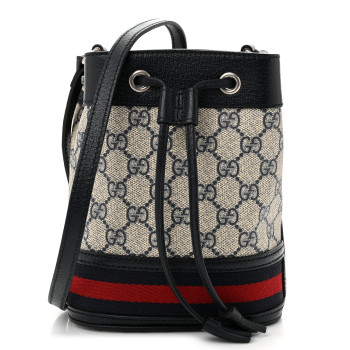 GUCCI GG Supreme Monogram Web Mini Ophidia Bucket Bag Beige Blue