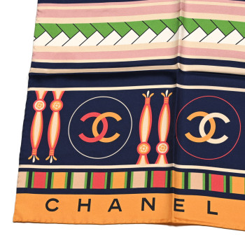 CHANEL Silk CC Square Scarf Pink Multicolor
