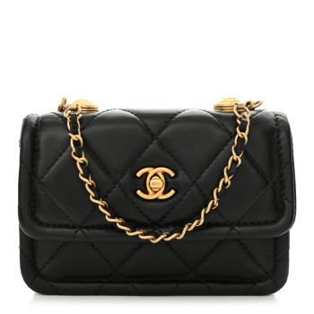 CHANEL Shiny Lambskin Quilted Extra Mini Flap Black