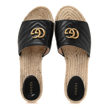GUCCI Nappa Matelasse GG Marmont Espadrille Slide Sandals 40 Black