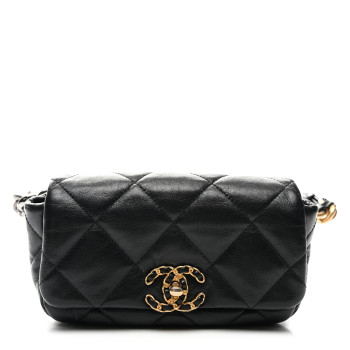CHANEL Goatskin Quilted Chanel 19 Waist Bag Black