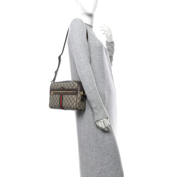 GUCCI GG Supreme Monogram Web Small Ophidia Shoulder Bag Brown