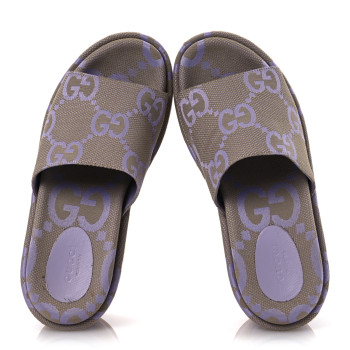 GUCCI Monogram Jumbo GG Platform Slide Wedge Sandals 39 Beige Lapis