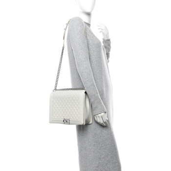 CHANEL Iridescent Lambskin Quilted Large Boy Flap White