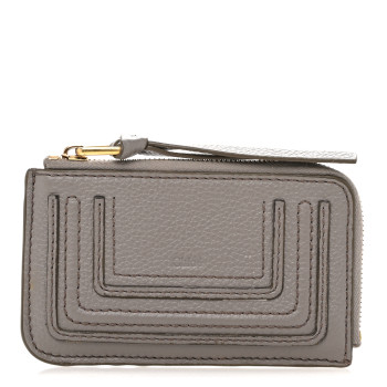 CHLOE Grained Calfskin Medium Marcie Zip Card Holder Cashmere Grey