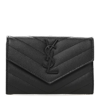 SAINT LAURENT Grain De Poudre Matelasse Chevron Small Monochrome Monogram Envelope Wallet Black