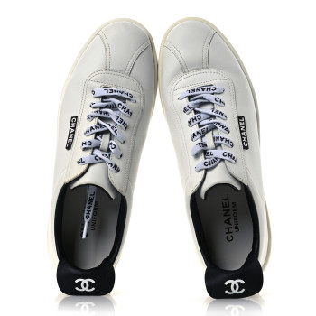 CHANEL Calfskin Womens CC Sneakers 38.5 White