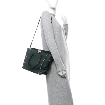 VALENTINO GARAVANI Vitello Rockstud Double Handle Tote  Smeraldo