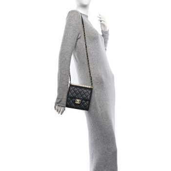 CHANEL Goatskin Quilted Chic Pearls Flap Black