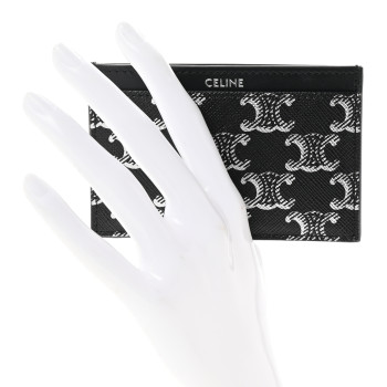 CELINE Triomphe Canvas Card Holder Silver Black