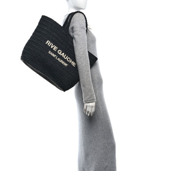 SAINT LAURENT Raffia Rive Gauche Tote Black