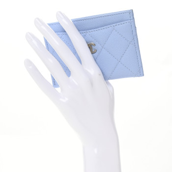 CHANEL Caviar Quilted Card Holder Light Blue