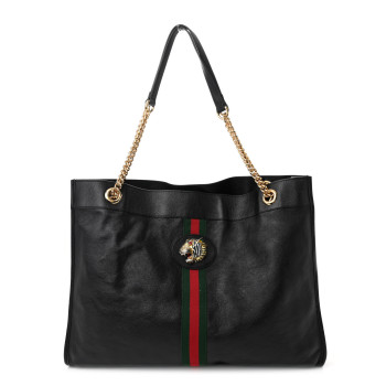 GUCCI Calfskin Maxi Rajah Chain Tote Black