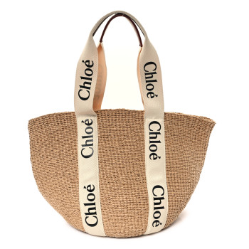 CHLOE Raffia Large Woody Tote White