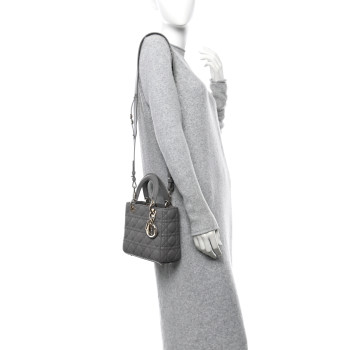 CHRISTIAN DIOR Lambskin Cannage Small My ABCDior Lady Dior Grey