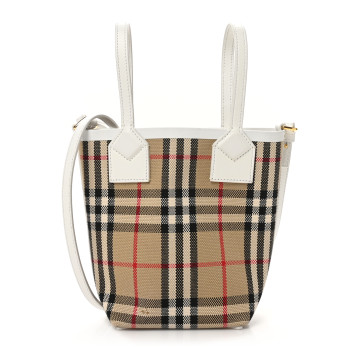 BURBERRY Cotton Calfskin Vintage Check Mini London Tote Bag White