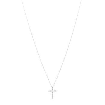 TIFFANY Platinum Diamond Small Cross Pendant Necklace