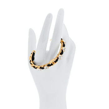CHANEL Lambskin Crystal CC Cuff Bracelet S Black Gold