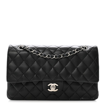 CHANEL Lambskin Quilted Medium Double Flap Black