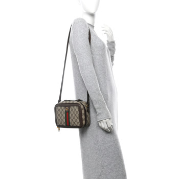 GUCCI GG Supreme Monogram Web Small Ophidia Top Handle Shoulder Bag Brown