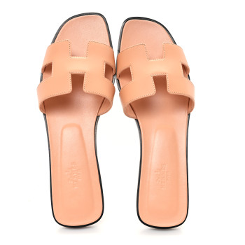 HERMES Box Calfskin Oran Sandals 40.5 Granit Rose