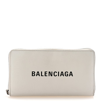 BALENCIAGA Calfskin Logo Everyday Continental Zip Around Wallet White